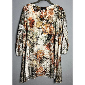 Frazzle Large Lace Peek A Boo Fairy Fall Tone Sheer Floral Artsy Blouse Top Boho
